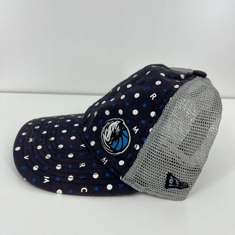 New Era Dallas Mavericks Womens Trucker Hat Navy Blue Polka Dot Adjustable NBA